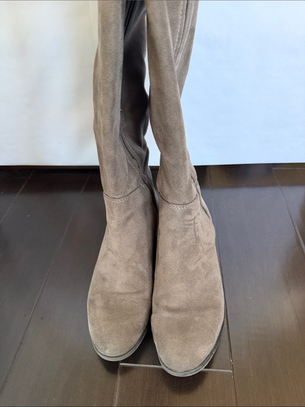 Merona Taupe Suede Knee-High Heeled Boots - Picture 2 of 4